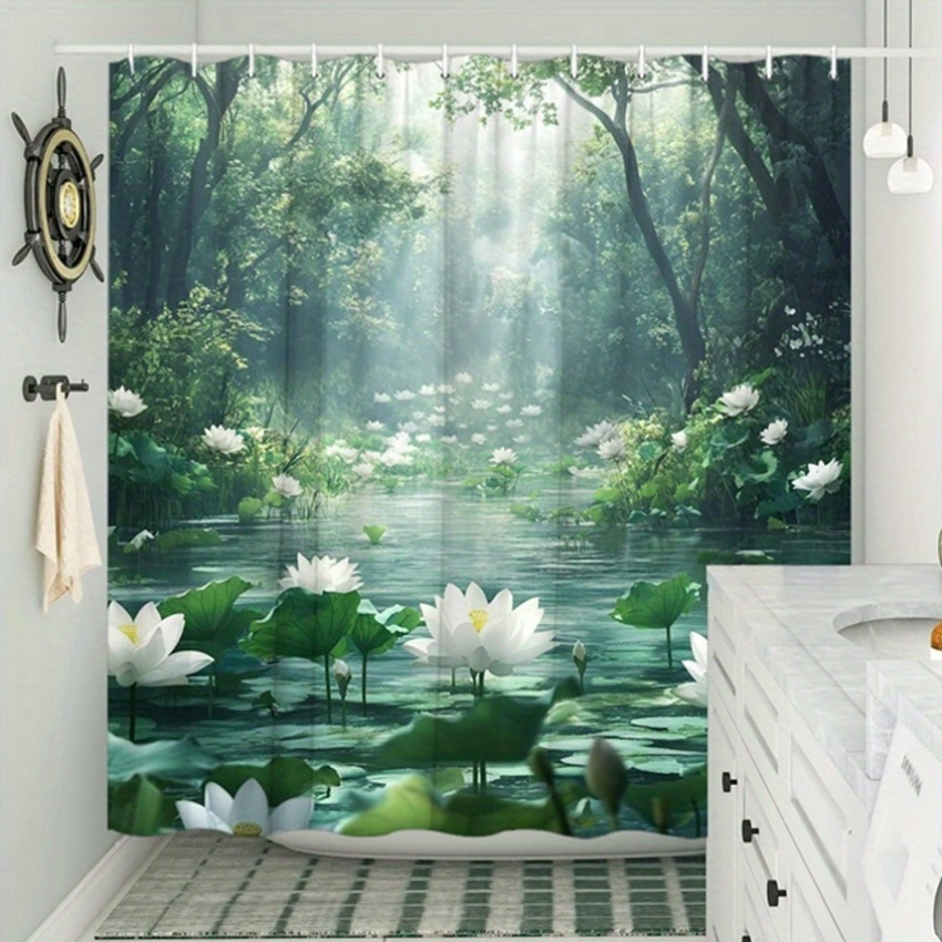 Interior Design Zen - Cortina de ducha Lotus Forest, poliéster