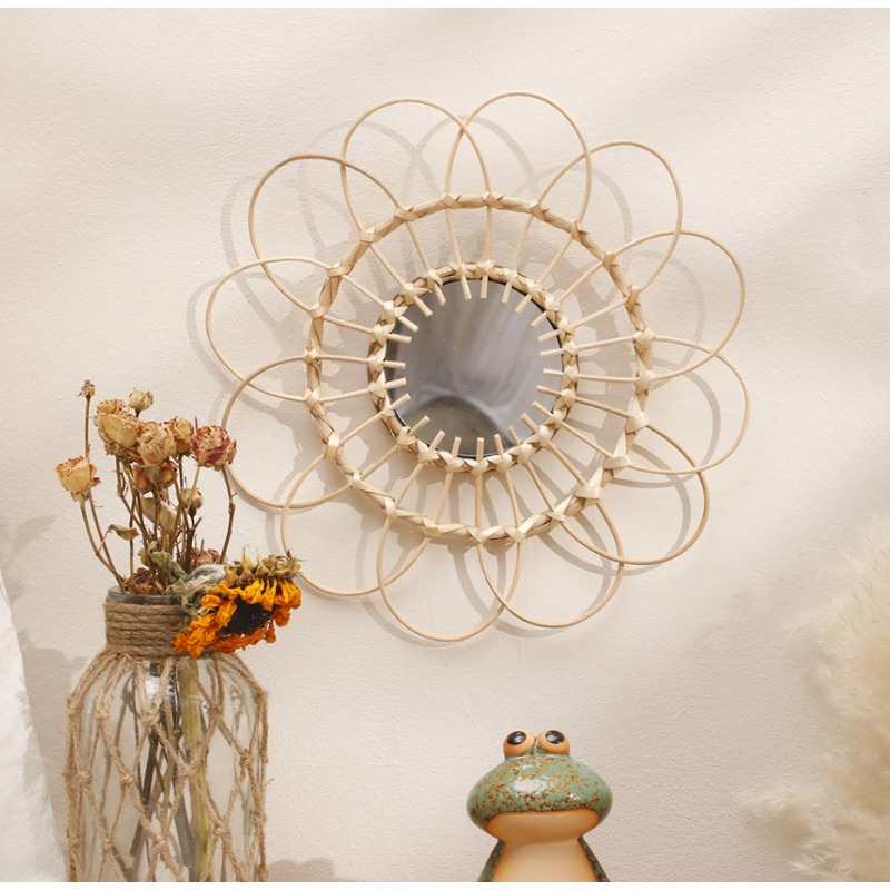 Rattan Mirror Round - Espejo colgante de ratán con forma