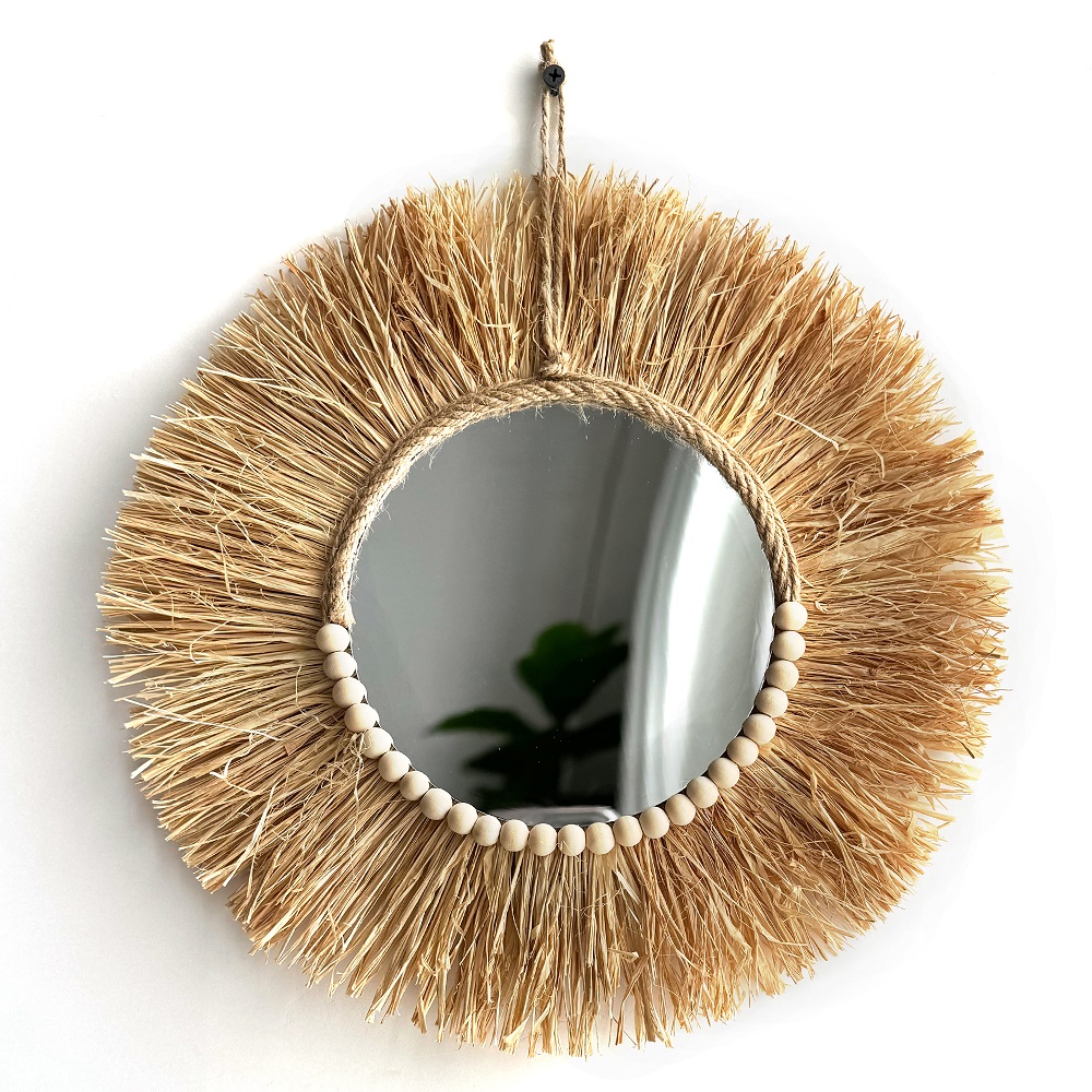 Rattan Mirror Round - Espejo de rafia bohemio hecho a