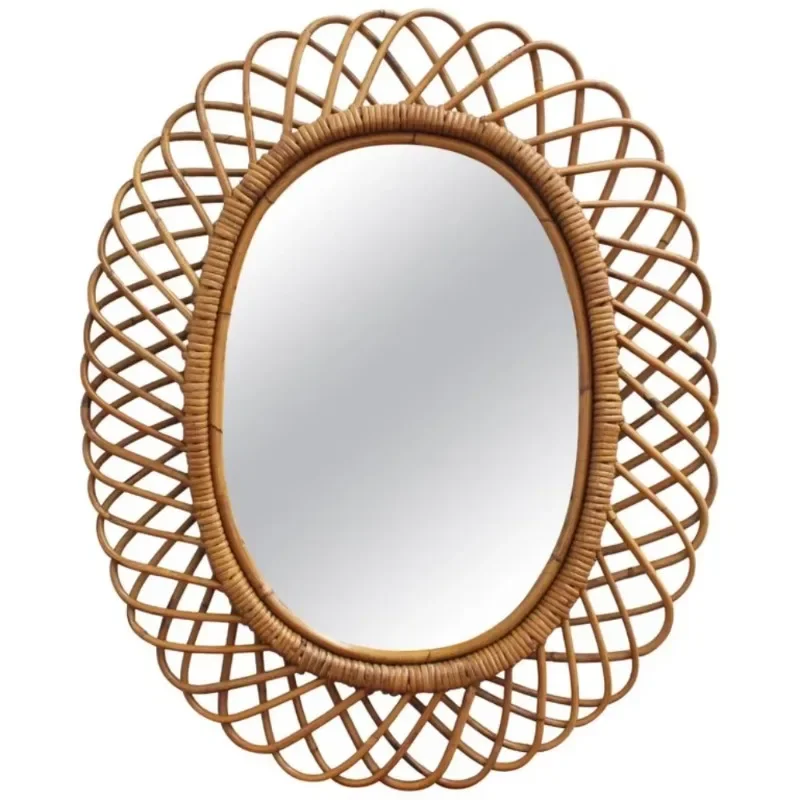 Rattan Mirror Round - Espejo de pared redondo moderno de