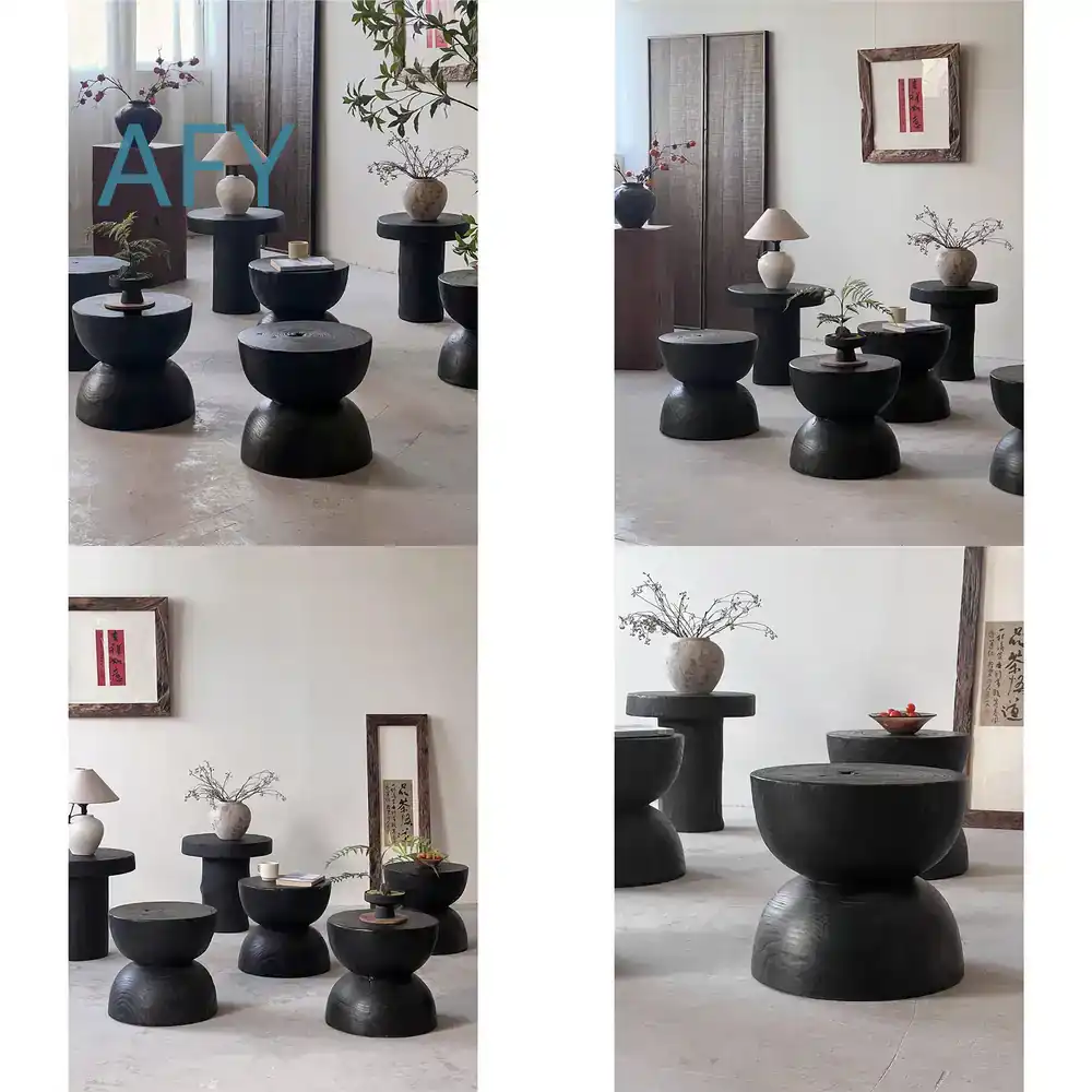 Interior Design Zen - Taburete de Madera Carbonizada para Decoración