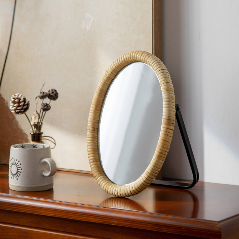 Mesa de maquillaje con soporte - Rattan Mirror Round reseña y precio