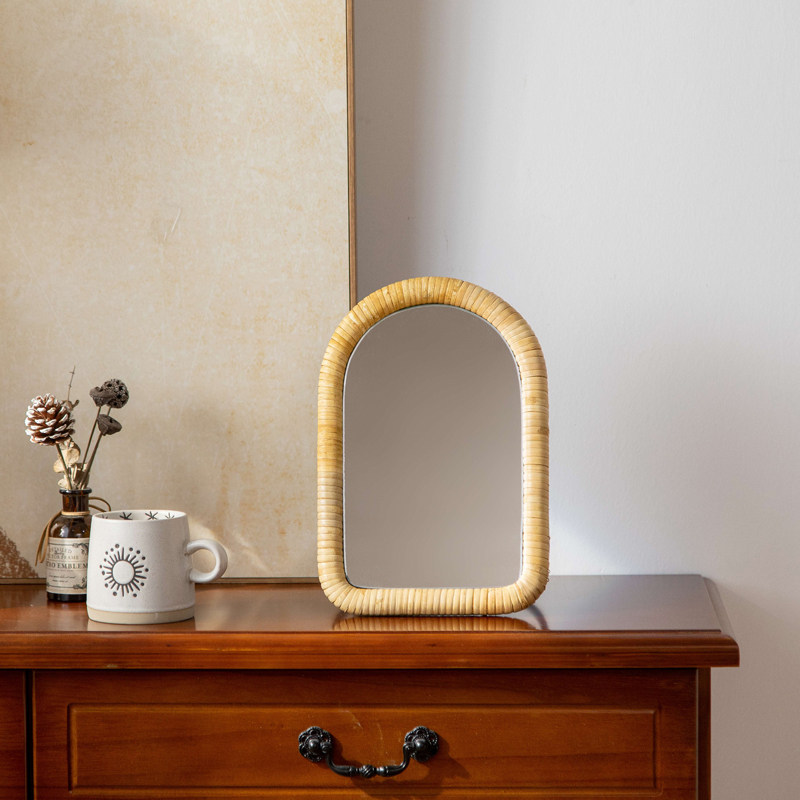 Mesa de maquillaje con soporte - Rattan Mirror Round reseña y precio