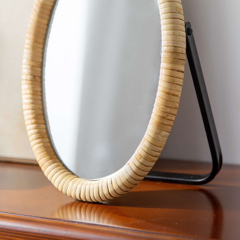 Mesa de maquillaje con soporte - Rattan Mirror Round reseña y precio