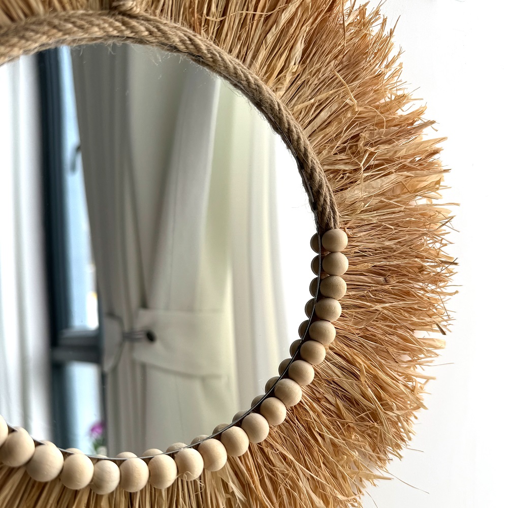 Espejo de rafia bohemio hecho  - Rattan Mirror Round reseña y precio